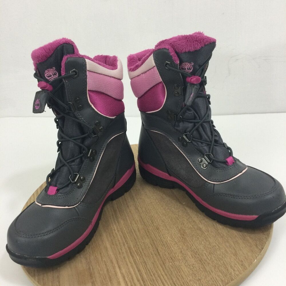 Timberland Youth Girls Thermolite 200 Gram Water Proof Snow Boots Pink/Gray Sz 2 - Picture 10 of 14